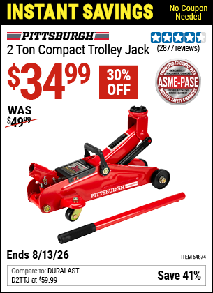 www.hfqpdb.com - PITTSBURGH 2 TON COMPACT TROLLEY JACK Lot No. 64874