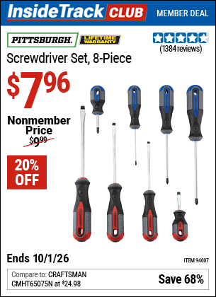 www.hfqpdb.com - PITTSBURGH SCREWDRIVER SET, 8-PIECE Lot No. 94607
