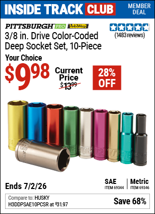www.hfqpdb.com - PITTSBURGH PRO 3/8 IN. DRIVE COLOR-CODED DEEP SOCKET SET, 10-PIECE Lot No. 69346/69344