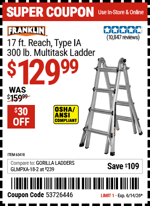 www.hfqpdb.com - FRANKLIN 17 FT. REACH, TYPE IA, 300 LB. MULTITASK LADDER Lot No. 63418