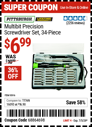 www.hfqpdb.com - PITTSBURGH MULTIBIT PRECISION SCREWDRIVER SET, 34-PIECE Lot No. 93916