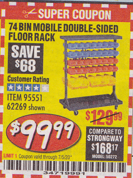 74-Bin Mobile Double-Sided Floor Rack