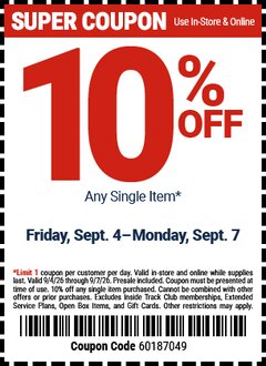 Harbor Freight Coupon 10 percent off coupon expires: 9/7/26