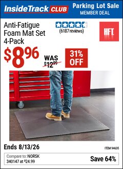 Harbor Freight ITC Coupon HFT ANTI-FATIGUE FOAM MAT SET, 4-PACK Lot No. 94635 Expired: 8/13/26 - $8.96