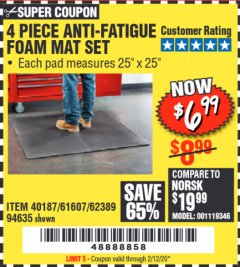 HFT Anti-Fatigue Foam Mat Set 4 Pc. for $6.99 – Harbor Freight Coupons
