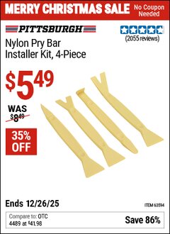 Harbor Freight Coupon PITTSBURGH NYLON PRY BAR INSTALLER KIT, 4-PIECE Lot No. 63594 Valid Thru: 12/26/25 - $5.49