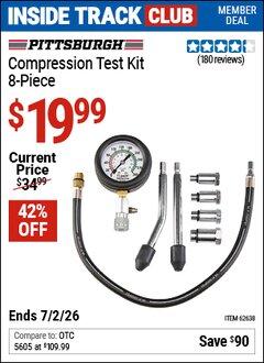 Harbor Freight Coupon PITTSBURGH COMPRESSION TEST KIT, 8-PIECE Lot No. 62638 Valid: 12/31/69 - 7/2/26 - $19.99