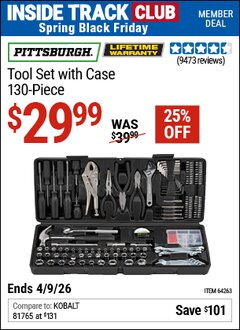 Harbor Freight ITC Coupon PITTSBURGH TOOL SET WITH CASE, 130-PIECE Lot No. 64263 Expired: 4/9/26 - $29.99