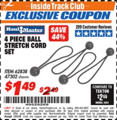Harbor Freight ITC Coupon 4 PIECE BALL STRETCH CORD SET Lot No. 62838/47302 Expired: 1/31/19 - $1.49