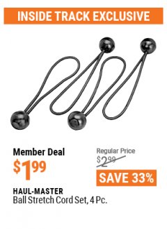 Harbor Freight ITC Coupon 4 PIECE BALL STRETCH CORD SET Lot No. 62838/47302 Expired: 4/29/21 - $1.99