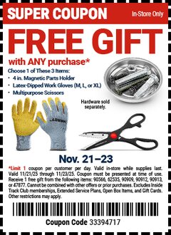 Harbor Freight FREE Coupon GORDON MULTIPURPOSE SCISSORS Lot No. 47877/60274/63520 Expired: 11/23/25 - FWP