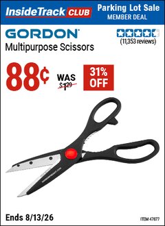 Harbor Freight ITC Coupon GORDON MULTIPURPOSE SCISSORS Lot No. 47877/60274/63520 Expired: 8/13/26 - $0.88