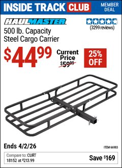 Harbor Freight Coupon HAUL-MASTER 500 LB. CAPACITY STEEL CARGO CARRIER Lot No. 66983/69623 Valid: 12/31/69 - 4/2/26 - $44.99
