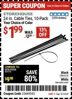 Harbor Freight Coupon 24" HEAVY DUTY CABLE TIES PACK OF 10 Lot No. 62717/62720 Valid Thru: 5/12/24 - $1.99