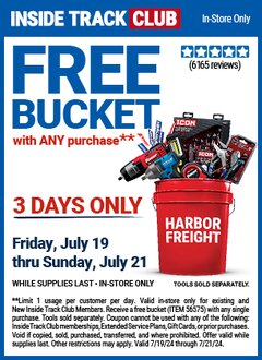 Harbor Freight FREE Coupon 5 GALLON BUCKET Lot No. 47523 Expired: 7/21/24 - FWP