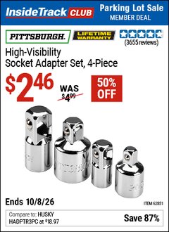Harbor Freight ITC Coupon PITTSBURGH HIGH-VISIBILITY SOCKET ADAPTER SET, 4-PIECE Lot No. 62851 Expired: 10/8/26 - $2.46