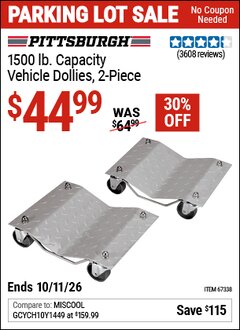Harbor Freight Coupon PITTSBURGH 1500 LB. CAPACITY VEHICLE DOLLIES, 2-PIECE Lot No. 67338/60343 Valid Thru: 10/11/26 - $44.99