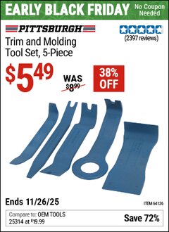 Harbor Freight Coupon PITTSBURGH TRIM AND MOLDING TOOL SET, 5-PIECE Lot No. 64126 Valid Thru: 11/26/25 - $5.49