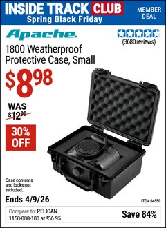 Harbor Freight ITC Coupon APACHE 1800 WEATHERPROOF PROTECTIVE CASE, SMALL, BLACK Lot No. 64550 Expired: 4/9/26 - $8.98