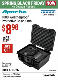Harbor Freight Coupon APACHE 1800 WEATHERPROOF PROTECTIVE CASE, SMALL, BLACK Lot No. 64550 Expired: 4/12/26 - $8.98