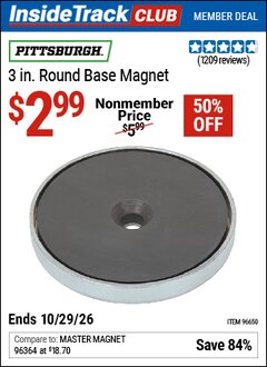 Harbor Freight ITC Coupon 81 MM ROUND MAGNET Lot No. 96650 Dates Valid: 12/31/69 - 10/29/26 - $2.99