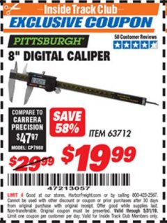 Harbor Freight ITC Coupon 8" DIGITAL CALIPER Lot No. 47260 Expired: 5/31/19 - $19.99