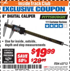 Harbor Freight ITC Coupon 8" DIGITAL CALIPER Lot No. 47260 Expired: 4/30/20 - $19.99