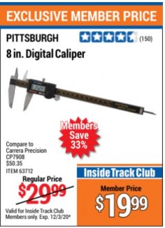 Harbor Freight ITC Coupon 8" DIGITAL CALIPER Lot No. 47260 Expired: 12/3/20 - $19.99