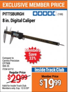 Harbor Freight ITC Coupon 8" DIGITAL CALIPER Lot No. 47260 Expired: 12/3/20 - $19.99