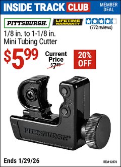 Harbor Freight ITC Coupon PITTSBURGH 1/8 IN. Lot No. 92878 Dates Valid: 12/31/69 - 1/29/26 - $5.99