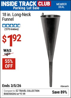Harbor Freight ITC Coupon 18 IN. LONG-NECK FUNNEL Lot No. 66479 Expired: 3/5/26 - $1.92