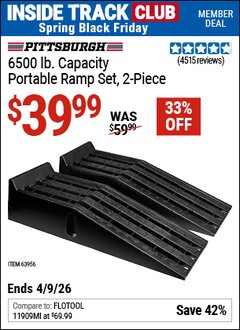 Harbor Freight ITC Coupon PITTSBURGH 6500 LB. CAPACITY PORTABLE RAMP SET, 2-PIECE Lot No. 63956 Expired: 4/9/26 - $39.99