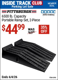 Harbor Freight ITC Coupon PITTSBURGH 6500 LB. CAPACITY PORTABLE RAMP SET, 2-PIECE Lot No. 63956 Expired: 6/4/26 - $44.99