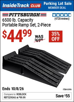 Harbor Freight ITC Coupon PITTSBURGH 6500 LB. CAPACITY PORTABLE RAMP SET, 2-PIECE Lot No. 63956 Expired: 10/8/26 - $44.99