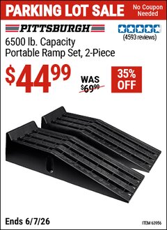 Harbor Freight Coupon PITTSBURGH 6500 LB. CAPACITY PORTABLE RAMP SET, 2-PIECE Lot No. 63956 Valid Thru: 6/7/26 - $44.99