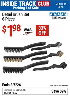 Harbor Freight ITC Coupon DETAIL BRUSH SET, 6-PIECE Lot No. 69526/62616 Expired: 3/5/26 - $1.98