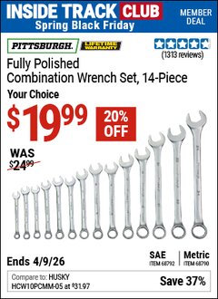 Harbor Freight ITC Coupon PITTSBURGH FULLY POLISHED COMBINATION WRENCH SET, 14-PIECE Lot No. 68790 Expired: 4/9/26 - $19.99