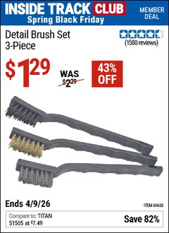 Harbor Freight ITC Coupon DETAIL BRUSH SET, 3-PIECE Lot No. 69638 Expired: 4/9/26 - $1.29