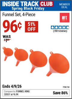 Harbor Freight ITC Coupon HFT FUNNEL SET, 4-PIECE Lot No. 744 Expired: 4/9/26 - $0.96