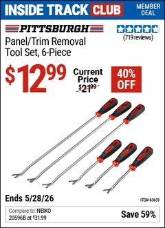 Harbor Freight Coupon PITTSBURGH PANEL/TRIM REMOVAL TOOL SET, 6-PIECE Lot No. 63639 Valid: 12/31/69 - 5/28/26 - $12.99