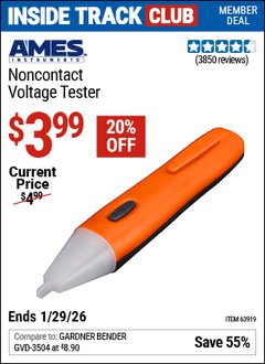 Harbor Freight ITC Coupon AMES INSTRUMENTS NONCONTACT VOLTAGE TESTER Lot No. 63919 Valid Thru: 1/29/26 - $3.99