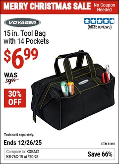 Harbor Freight Coupon VOYAGER 15" WIDE MOUTH TOOL BAG Lot No. 62348/62341/61469 Valid Thru: 12/26/25 - $6.99