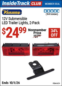 Harbor Freight Coupon KENWAY 12V SUBMERSIBLE LED TRAILER LIGHTS, 2-PACK Lot No. 64274 Valid: 12/31/69 - 10/1/26 - $24.99