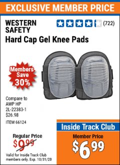 Harbor Freight ITC Coupon WESTERN SAFETY HARD CAP KNEE PADS Lot No. 62821 Expired: 10/31/20 - $6.99