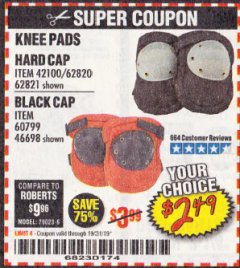 Harbor Freight Coupon WESTERN SAFETY HARD CAP KNEE PADS Lot No. 62821 Expired: 10/31/19 - $2.49