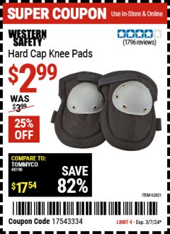 Harbor Freight Coupon WESTERN SAFETY HARD CAP KNEE PADS Lot No. 62821 Expired: 3/7/24 - $2.99