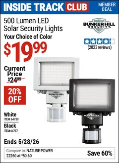 Harbor Freight ITC Coupon BUNKER HILL SECURITY 500 LUMEN LED SOLAR SECURITY LIGHT Lot No. 64737/64759 Expired: 5/28/26 - $19.99