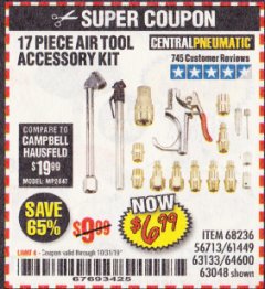Harbor Freight Coupon 17 PIECE AIR TOOL ACCESSORY KIT Lot No. 64600/63133/61449/63048/68236 Expired: 10/31/19 - $6.99