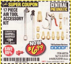 Harbor Freight Coupon 17 PIECE AIR TOOL ACCESSORY KIT Lot No. 64600/63133/61449/63048/68236 Expired: 11/30/19 - $6.99