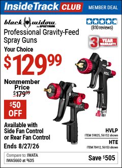 Harbor Freight ITC Coupon BLACK WIDOW BY SPECTRUM PROFESSIONAL GRAVITY-FEED SPRAY GUNS Lot No. 56152/56153/59825/70412 Expired: 8/27/26 - $129.99